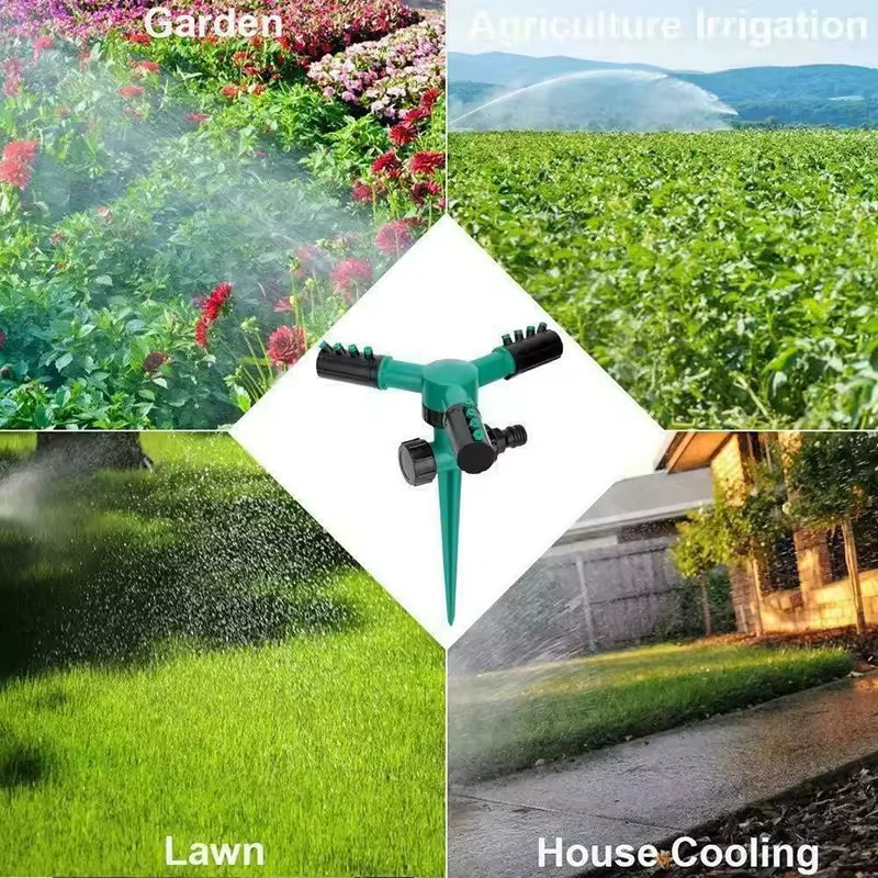 360 Degree Garden Sprinkler, 3-Fork Automatic Rotating Large Area Coverage, Garden Sprinkler for Plant Irrigation