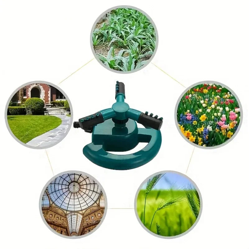360 Degree Garden Sprinkler, 3-Fork Automatic Rotating Large Area Coverage, Garden Sprinkler for Plant Irrigation